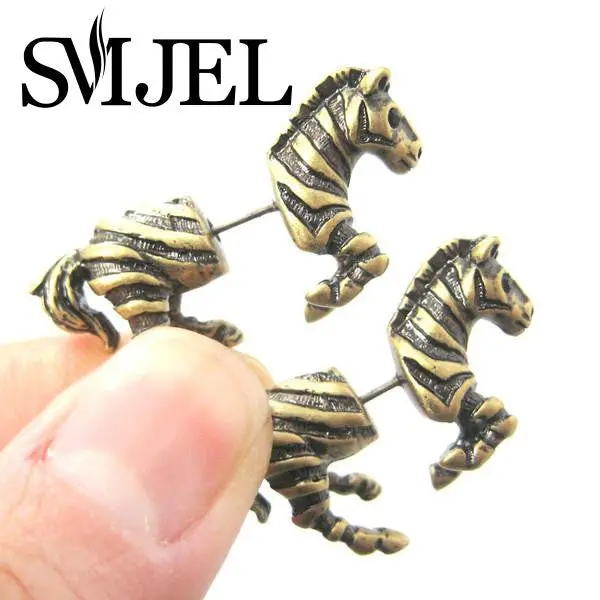 Fake Gauge Earrings Zebra Horse Animal Stud Plug Eearrings S100 1