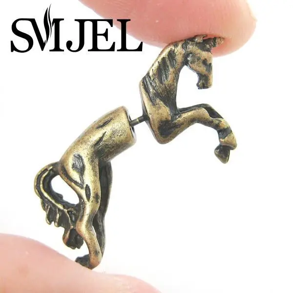 Fake Gauge Eearrings Mythical Unicorn Horse Animal Faux Plug Stud Earrings S102 2