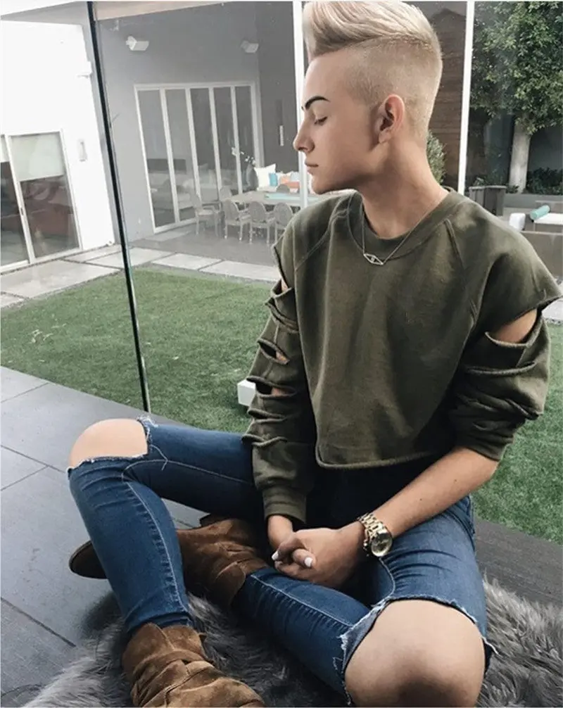 Fall Cut Out Cropped Sweatshirt Women Hoodies O Neck Sleeve Cut Tracksuit Tops Army Green Sport Jogging Femme 1