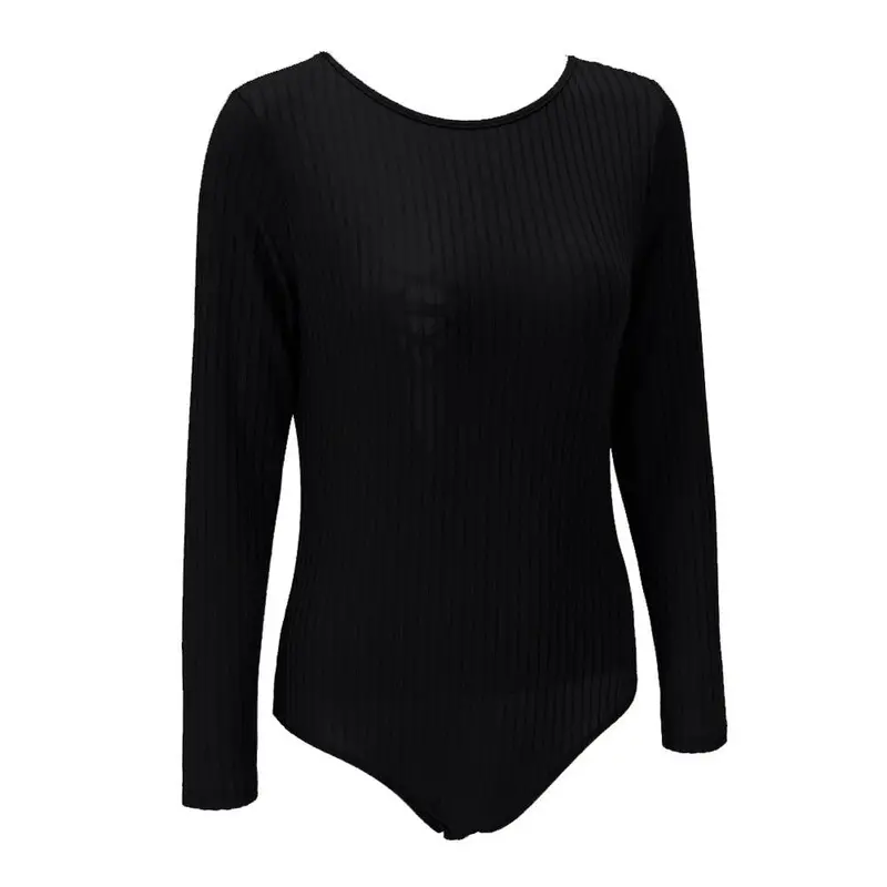 Fall Women's Sexy Slim Short Cotton Knitted Bodycon Bandage Jumpsuit Romper Bodysuit With Long Sleeve V-Neck One-Piece 1