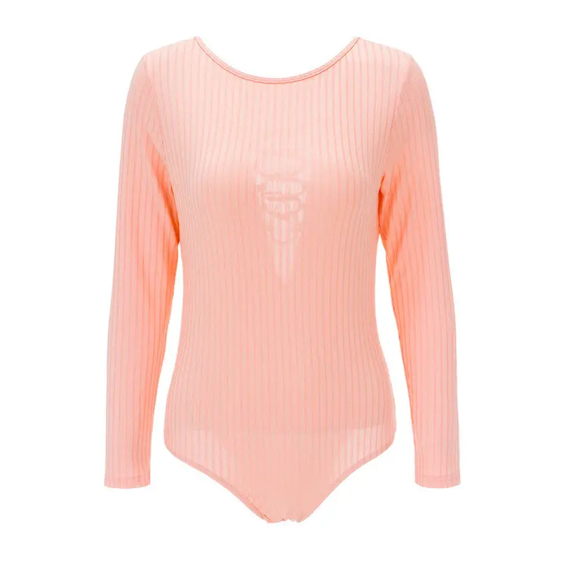 Fall Women's Sexy Slim Short Cotton Knitted Bodycon Bandage Jumpsuit Romper Bodysuit With Long Sleeve V-Neck One-Piece 9