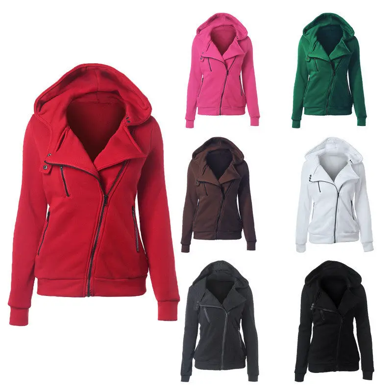 Fall Zipper Up Sweatshirt Hoodies Solid Color Casual Tracksuit For Women Long Sleeve Slim Hoodie Jacket Coat 8