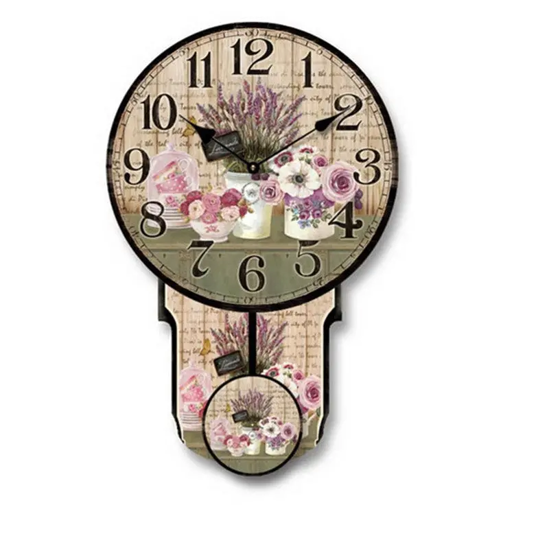 Family Wall Clock Home Decor Clocks Flower Pattern Watches 90117 4