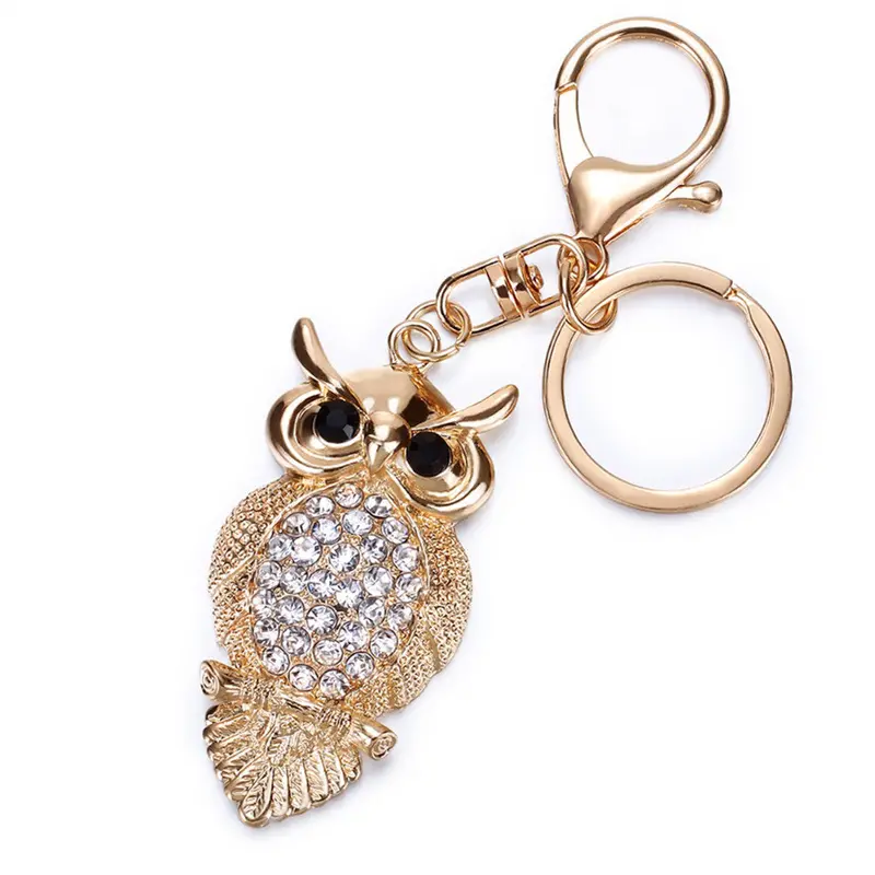 Famous Brand Rhinestone Owl Women Keychain Bag Pendant Chic Crystal Car Key Chain Ring Holder Fashion Jewelry 1