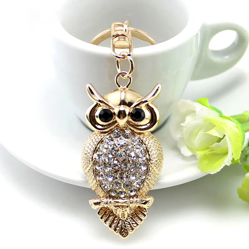 Famous Brand Rhinestone Owl Women Keychain Bag Pendant Chic Crystal Car Key Chain Ring Holder Fashion Jewelry 2