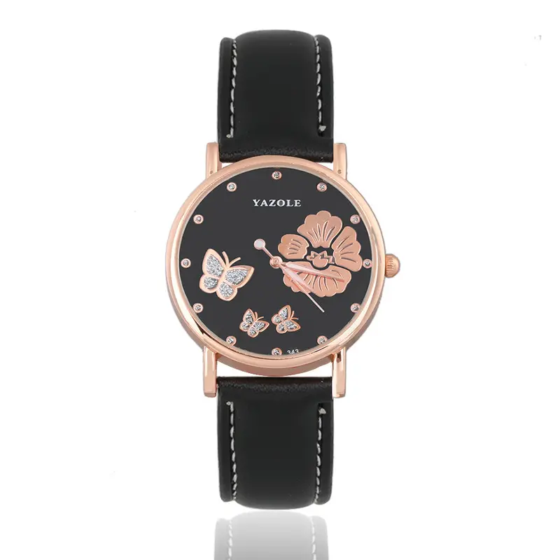 Famous Butterfly Flower Quartz Wristwatch Girl Elegant Ladies Stainless Steel Pu Wristwatch Femme Relogio Feminino 1