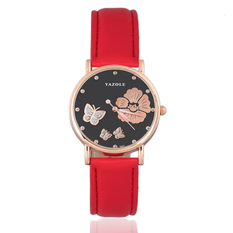 Famous Butterfly Flower Quartz Wristwatch Girl Elegant Ladies Stainless Steel Pu Wristwatch Femme Relogio Feminino 2