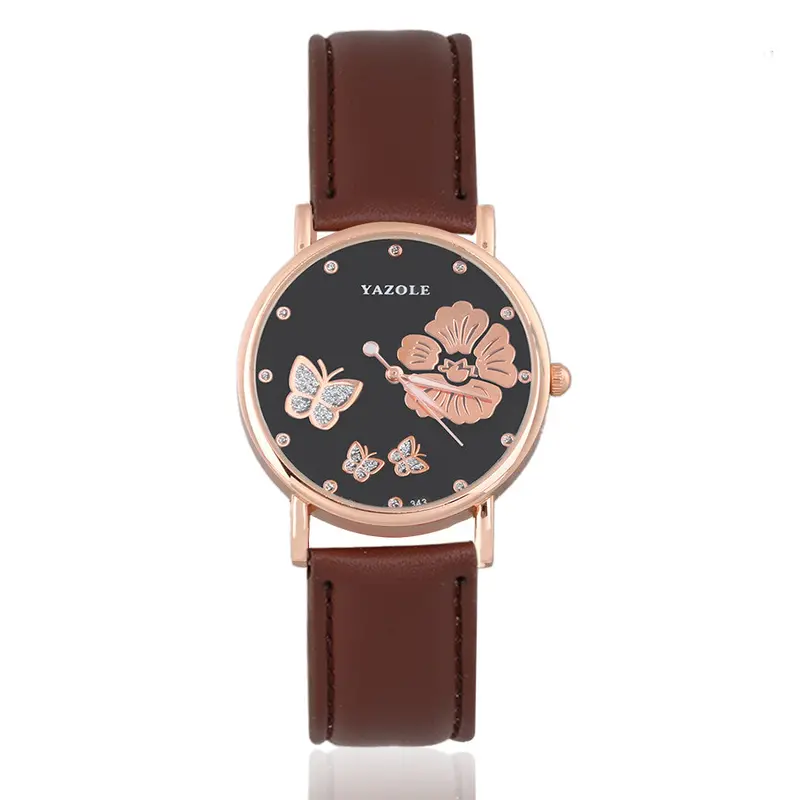 Famous Butterfly Flower Quartz Wristwatch Girl Elegant Ladies Stainless Steel Pu Wristwatch Femme Relogio Feminino 3