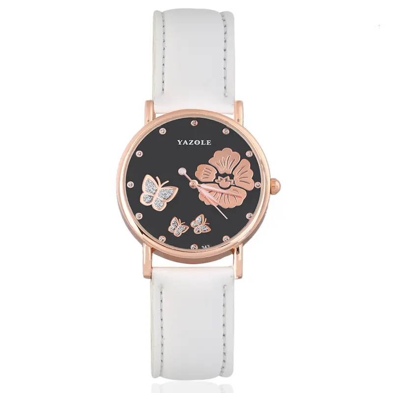 Famous Butterfly Flower Quartz Wristwatch Girl Elegant Ladies Stainless Steel Pu Wristwatch Femme Relogio Feminino 4