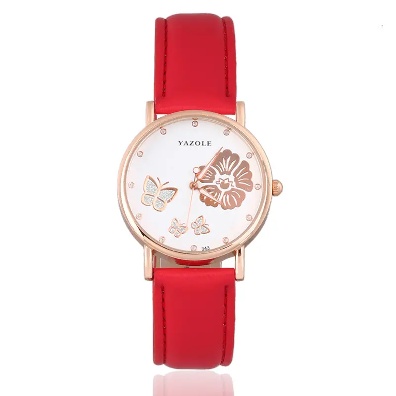 Famous Butterfly Flower Quartz Wristwatch Girl Elegant Ladies Stainless Steel Pu Wristwatch Femme Relogio Feminino 6