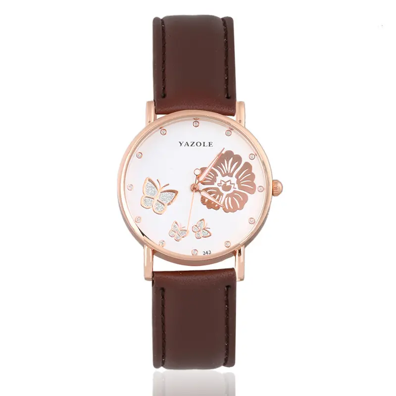 Famous Butterfly Flower Quartz Wristwatch Girl Elegant Ladies Stainless Steel Pu Wristwatch Femme Relogio Feminino 7