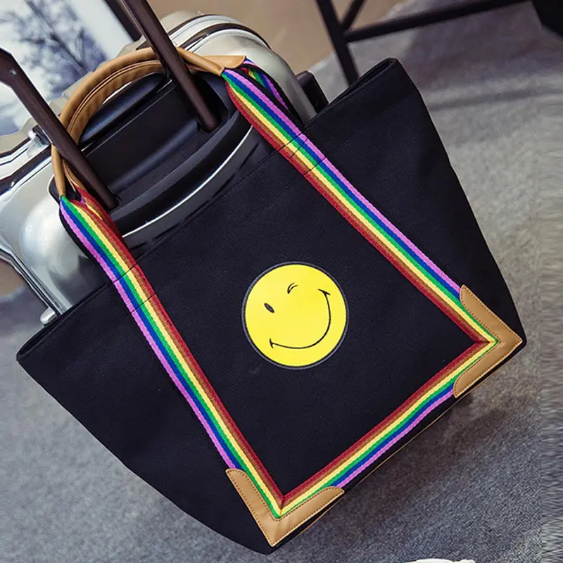 Famous Designer Bags Women Leather Handbags Smile Emoji Print Shoulder Bag Large Tote Ladies Purse 1