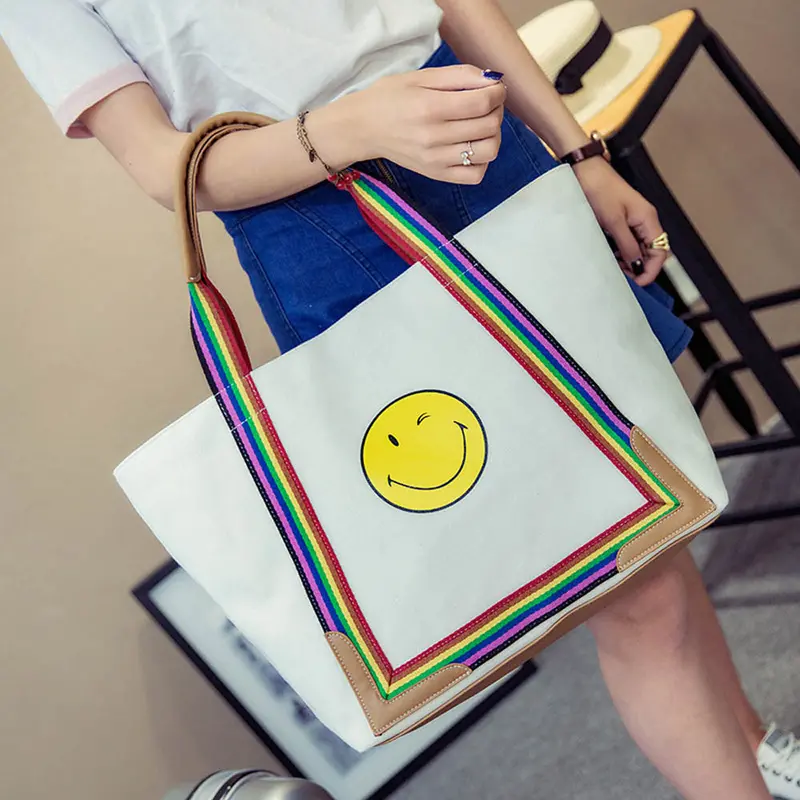Famous Designer Bags Women Leather Handbags Smile Emoji Print Shoulder Bag Large Tote Ladies Purse 2
