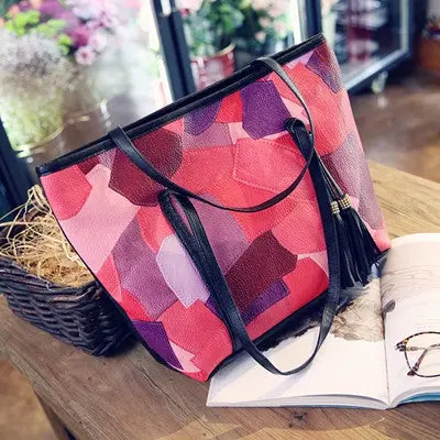 Famous S Large Capacity Shoulder Bag Bolsos Tote Women Handbag Print Tassel Bag Leather Messenger Bag Bolsa Feminina 2