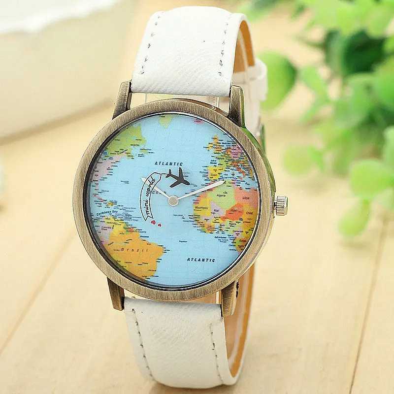Famous Watches Global Travel By Plane Map Dress Watch Denim Fabric Band Wristwatch Women Feida 2