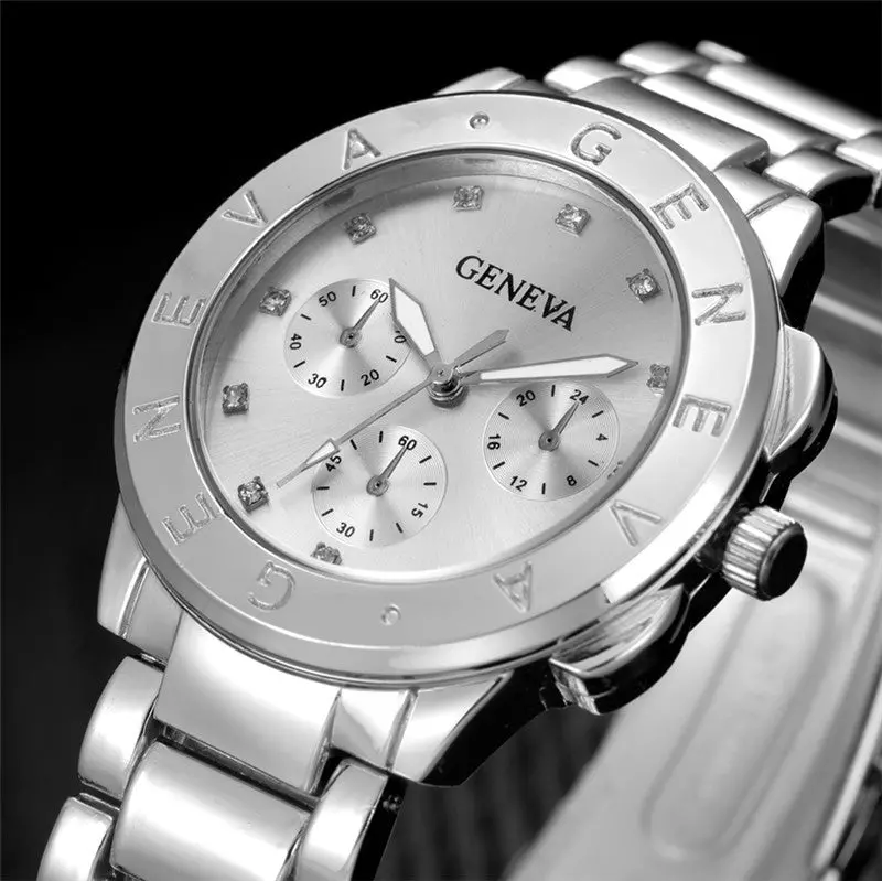 Famous Watches Montre Geneva Ladies Women Girl Stainless Steel Rose Gold Quartz Wrist Watch 1