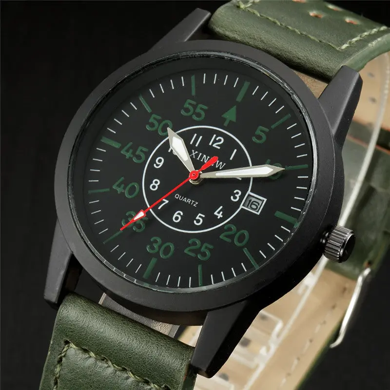 Famous Watches Montre Homme Vintage Classic Men's Waterproof Date Leather Strap Sport Quartz Army Watch Relogio Masculino 5