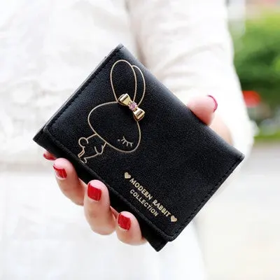 Famous Women's Purse Lady Girls Cute Bunny Clutch Purses Short Design Wallet Matte Retro Wallet Card Holder Handbag 1