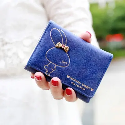 Famous Women's Purse Lady Girls Cute Bunny Clutch Purses Short Design Wallet Matte Retro Wallet Card Holder Handbag 2