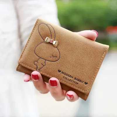 Famous Women's Purse Lady Girls Cute Bunny Clutch Purses Short Design Wallet Matte Retro Wallet Card Holder Handbag 3