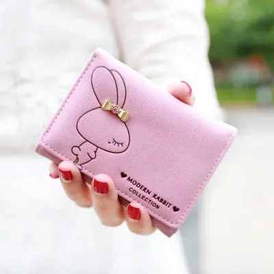 Famous Women's Purse Lady Girls Cute Bunny Clutch Purses Short Design Wallet Matte Retro Wallet Card Holder Handbag 5