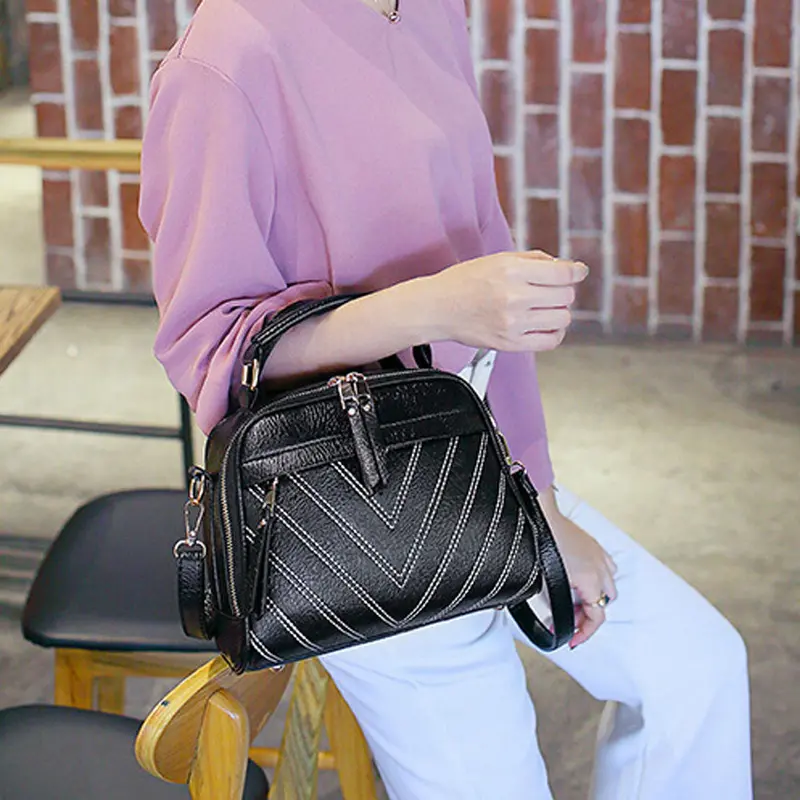Famouswomen Messenger Bags Luxury Women's Hbags Leather Striped Crossbody Shoulder Bag Bolsos Mujer Bag Clutch 1