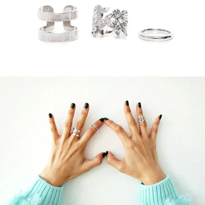 Fantastic 3Pcs Midi Finger Ring Set Silver Stack Above Knuckle Band Feida 1