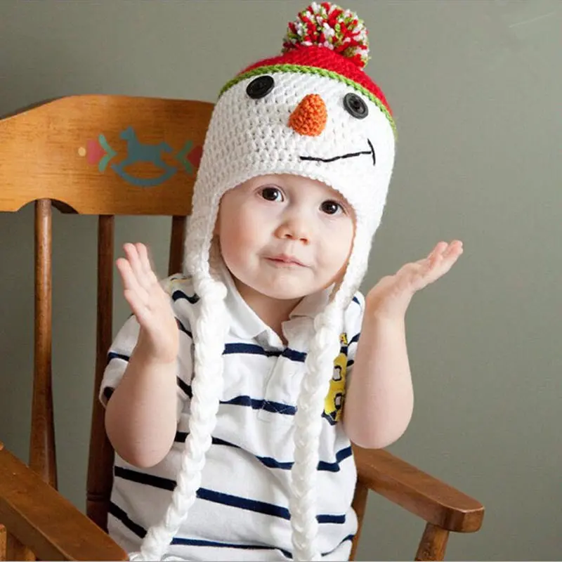 Fantastic Cute Christmas Snowman Children Crochet Knit Inside Wool Cap Feida 1
