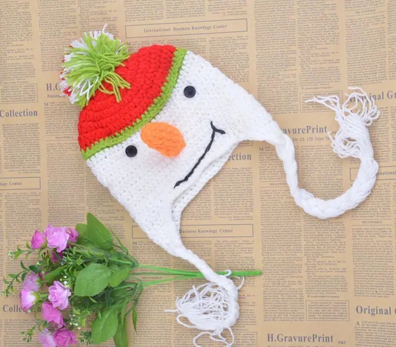 Fantastic Cute Christmas Snowman Children Crochet Knit Inside Wool Cap Feida 2