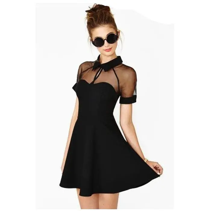 Fantastic Girls Black Lapel Short Sleeve Chiffon Slim Dress Evening Party Mini Dress & Feida 2