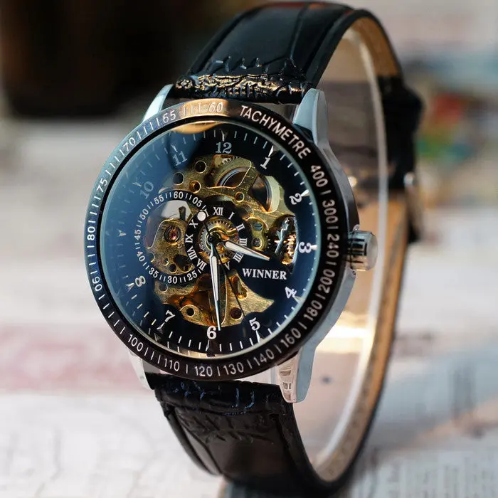 Fantastic Men Hollow Skeleton Automatic Mechanical Stainless Steel Wrist Watch Feida 1