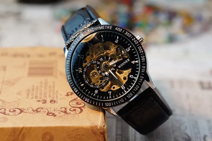 Fantastic Men Hollow Skeleton Automatic Mechanical Stainless Steel Wrist Watch Feida 2