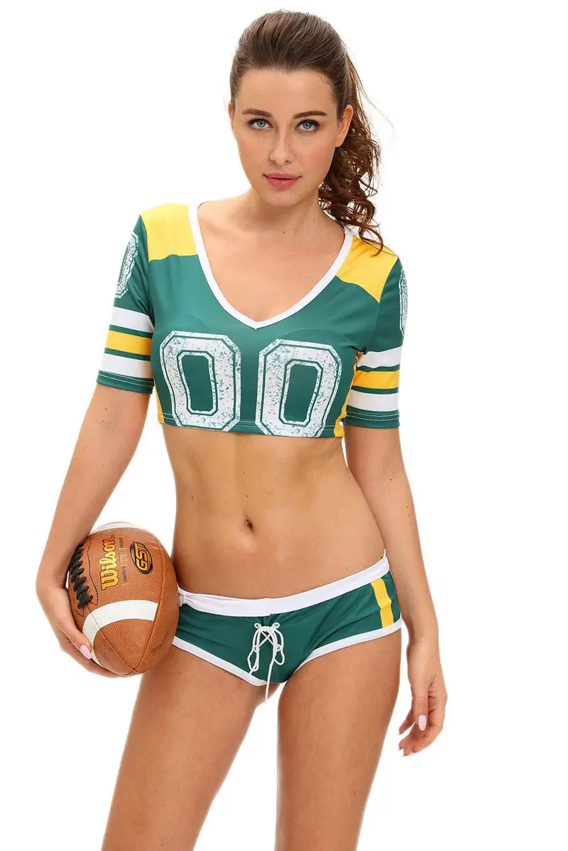 Fantasy Football Costume Sexy.Halloween Costumes For Party Short Sleeve Two Piece Crop Top And Shorts Set Suit 4