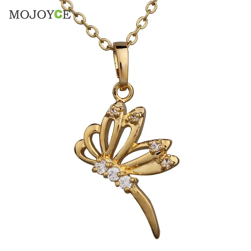 Fashion 18K Gold Plated Drgonfly With Shinging Zircon Pendant Necklace 1