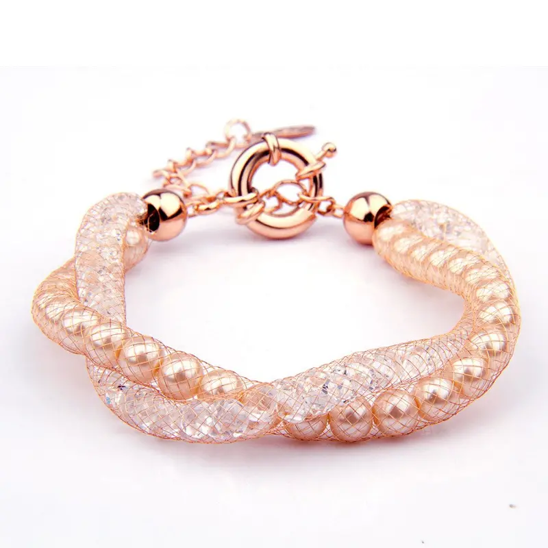 Fashion 18K Rose Gold Bracelets Bangles For Lady Champagne Gold Wire Zircon Crystal 1