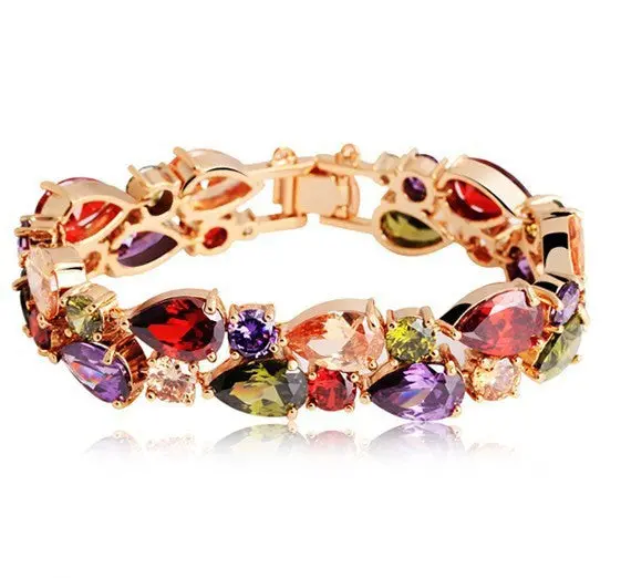 Fashion 18K Rose Gold Plated Mona Lisa Zircon Bracelet For Multicolor Cz Stones Best 1