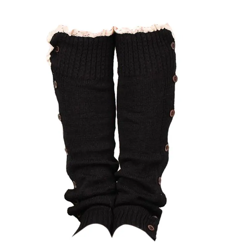 Fashion 52Cm Trendy Knitted Button Lace Leg Warmers Trim Boot Cuffs Knee Socks Leg Warmers All-Match 6 Colors 3