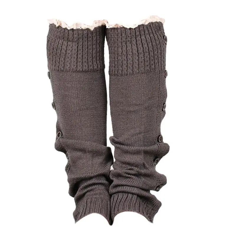 Fashion 52Cm Trendy Knitted Button Lace Leg Warmers Trim Boot Cuffs Knee Socks Leg Warmers All-Match 6 Colors 4