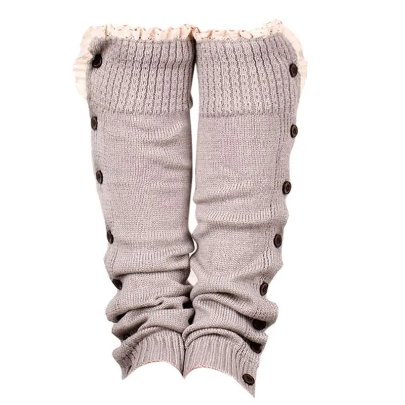 Fashion 52Cm Trendy Knitted Button Lace Leg Warmers Trim Boot Cuffs Knee Socks Leg Warmers All-Match 6 Colors 5