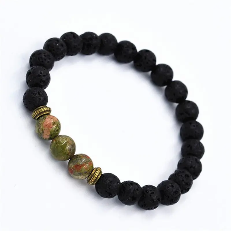 Fashion Agate Bracelet Lion Elastic Beaded Lava Bracelet Tibet Charm Bracelets For Men Women Unisex 5