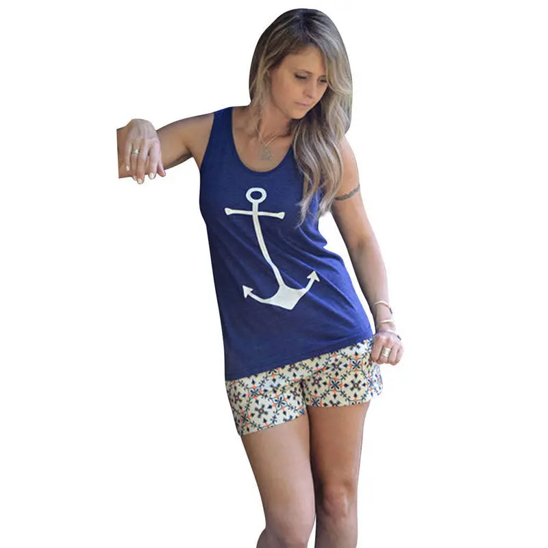 Fashion Anchor Printing T-Shirt Fancy Sleeveless Shirt Crop Tops O Neck Simple Sport Vest Sexy Tank Top Women Tops 3