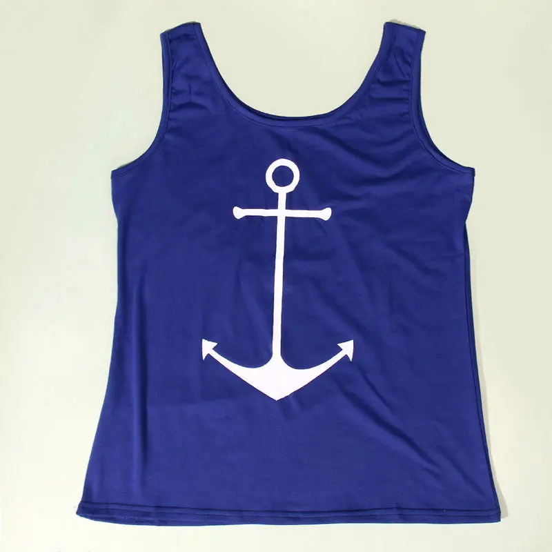 Fashion Anchor Printing T-Shirt Fancy Sleeveless Shirt Crop Tops O Neck Simple Sport Vest Sexy Tank Top Women Tops 7
