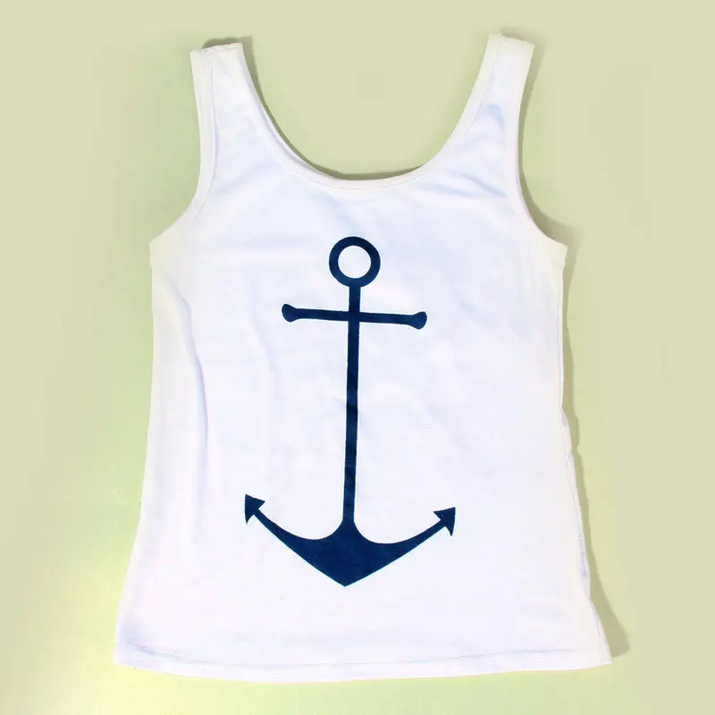 Fashion Anchor Printing T-Shirt Fancy Sleeveless Shirt Crop Tops O Neck Simple Sport Vest Sexy Tank Top Women Tops 8