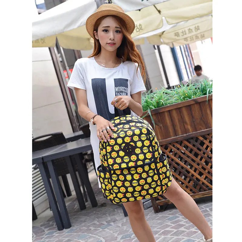 Fashion Backpack Women'men Emoji Bag Canvas Travel Backpack School Rucksack Bag Emoji Backpack Emoji School Bags For Girls 2