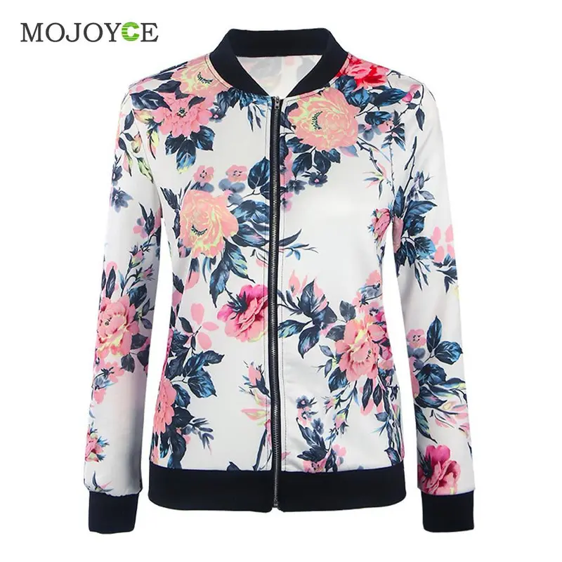 Fashion Biker Jacket Celebrity Camo Flower Floral Print Bomber Jacket Women Outwear Coats Women Basic Coats Jaqueta Feminina 1