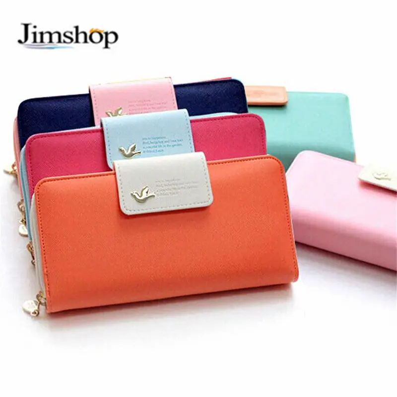 Fashion Birds Clutch Wallet Leather Case Long Zip Button Card Purse Handbag Wallet Credit Card Holder Bag 1