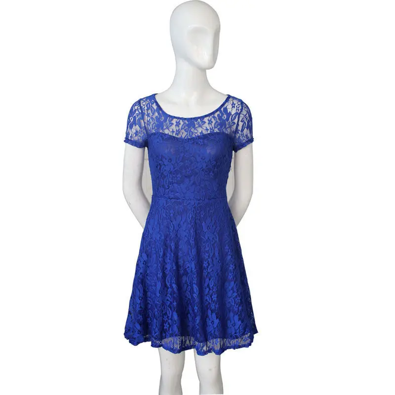 Fashion Black Blue Sexy Women's Ladies Floral Vestido Lace Dress Short Sleeve Bodycon Longos Dress Freeship 1