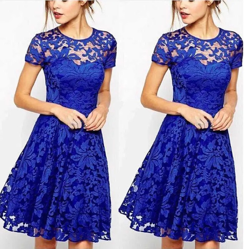 Fashion Black Blue Sexy Women's Ladies Floral Vestido Lace Dress Short Sleeve Bodycon Longos Dress Freeship 3