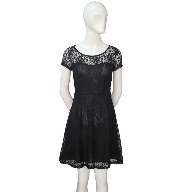 Fashion Black Blue Sexy Women's Ladies Floral Vestido Lace Dress Short Sleeve Bodycon Longos Dress Freeship 4