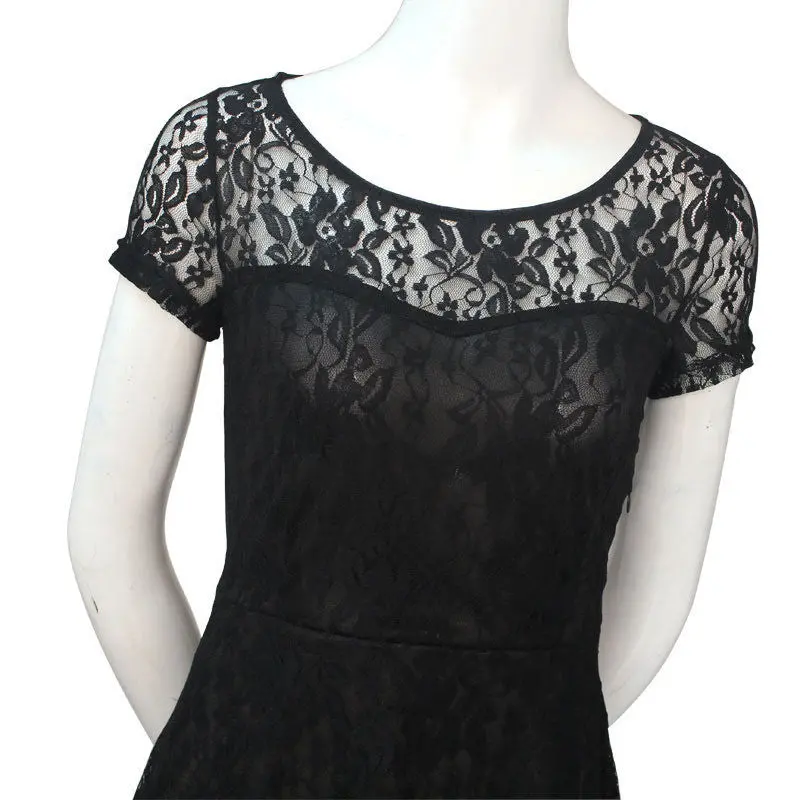 Fashion Black Blue Sexy Women's Ladies Floral Vestido Lace Dress Short Sleeve Bodycon Longos Dress Freeship 5